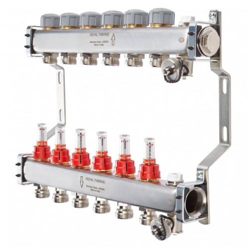 купить коллектор нерж. в сборе с расходомерами 1" ВР-3/4" НР, 5 выходов в Нижнем Новгороде из категории  от производителя Royal Thermo