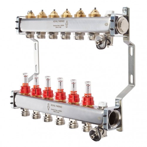 купить коллектор нерж. в сборе с расходомерами 1" ВР-3/4" НР, 5 выходов в Нижнем Новгороде из категории  от производителя Royal Thermo
